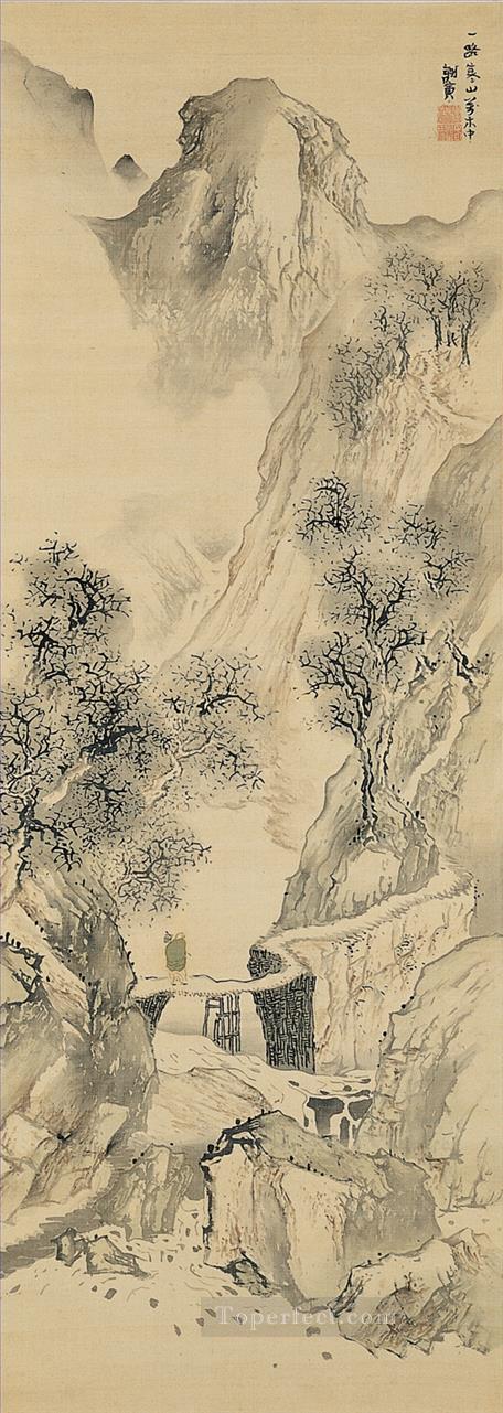 孤独な旅人のいる風景 1780年 与謝蕪村 日本人油絵